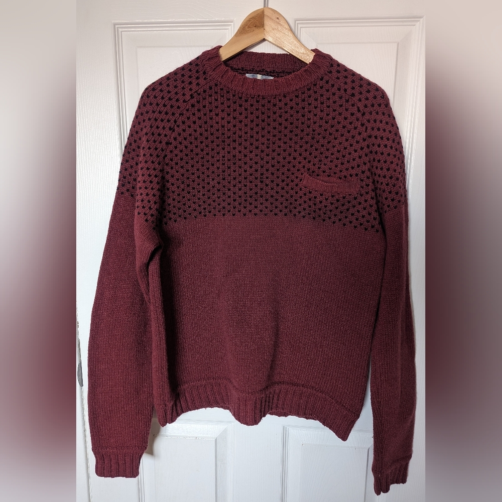 Saturdays NYC Surf Sweater, Burgundy & Black 100% Wool, Size M EUC